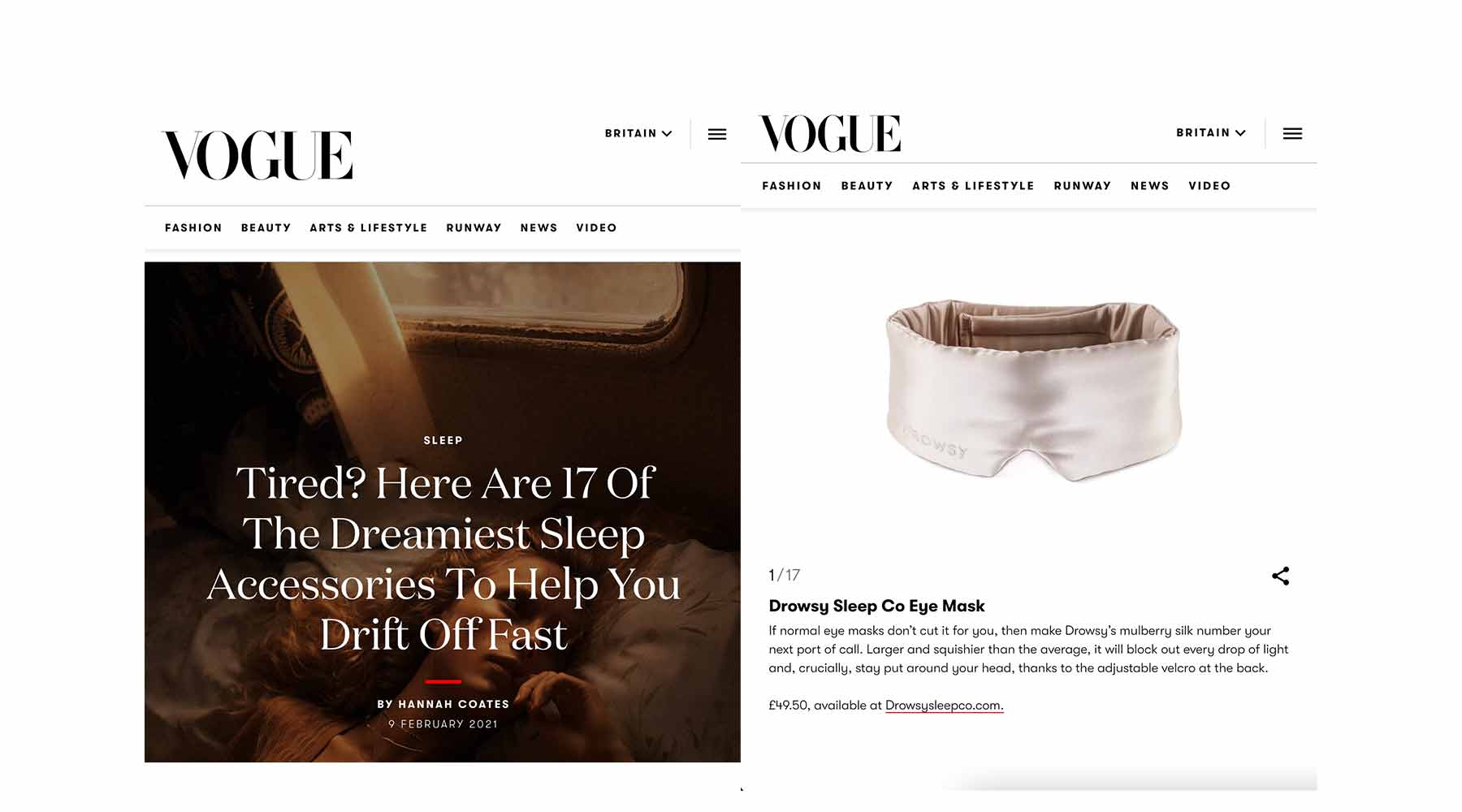 Drowsy Sleep Co Vogue Magazine Best Sleep Accessories