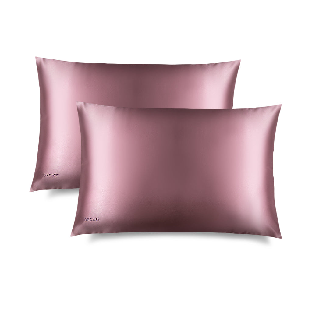 Two Damask Rose Silk Pillowcases by drowsysleepco are shown on a white background. Their smooth, shiny finish helps protect hair and supports beauty routines, while adding elegant style to your bedroom décor.