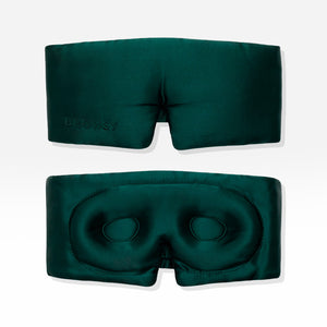 Two Ivy Green - Eyelash Protecting Masks by us.drowsysleepco are shown against a white background. One mask displays the exterior, featuring “DROWSY” embroidery, while the other reveals the interior with contoured eyecups and a nose cutout designed for eyelash protection.