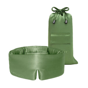 The drowsysleepco Pistachio Green Sleep Mask + Pouch features a luxurious green silk sleep mask with a convenient bottom opening, showcased alongside a matching silk drawstring pouch. Designed for ultimate comfort and beauty sleep, this elegant set boasts a smooth, shiny texture and exudes sophistication—making it the perfect addition to your nighttime routine.