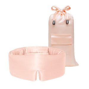 Introducing the Sunset Pink Sleep Mask + Pouch by drowsysleepco—a luxurious light pink silk eye mask featuring “DROWSY” embroidery, paired with a matching drawstring pouch complete with a small pocket. Perfect for achieving ultimate beauty sleep with this blackout mask.