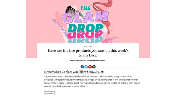 Screen shot from article featuring Drowsy Sleep Co on the Glamour UK website.