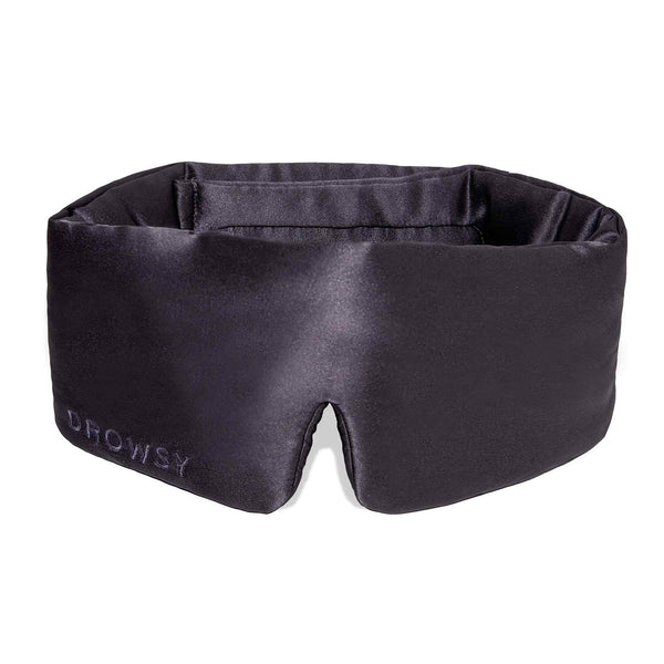 Charcoal grey coloured Drowsy silk sleep mask on a white background