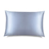 The Blue Belle Silk Pillowcase by drowsysleepco features smooth, light blue silk with a subtle sheen and "drowsysleepco" printed on the corner—an elegant hair-protecting and skincare essential, shown on a plain white background.