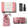 The Damask Rose Deep Sleep Collection by drowsysleepco features a luxury silk sleep mask, pink silk carry pouch, branded box, and deep sleep pillow spray, all arranged neatly on a white background.