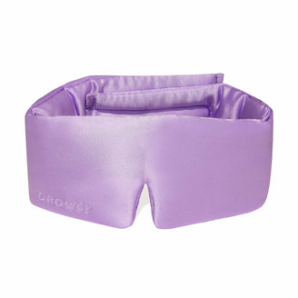 Lavender coloured Drowsy silk sleep mask on white background