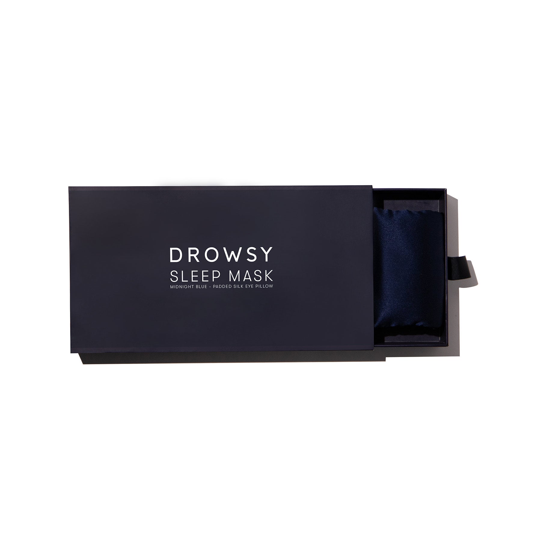 Drowsy Sleep Co. Midnight Blue Silk Sleep Mask box on white background