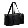 The Drowsy Silk Weekender - Black Jade by Drowsy is a quilted black duffel bag featuring two long handles, a zipper closure, and the word “DROWSY” embroidered on the side—perfect as a stylish weekend bag for your next getaway.