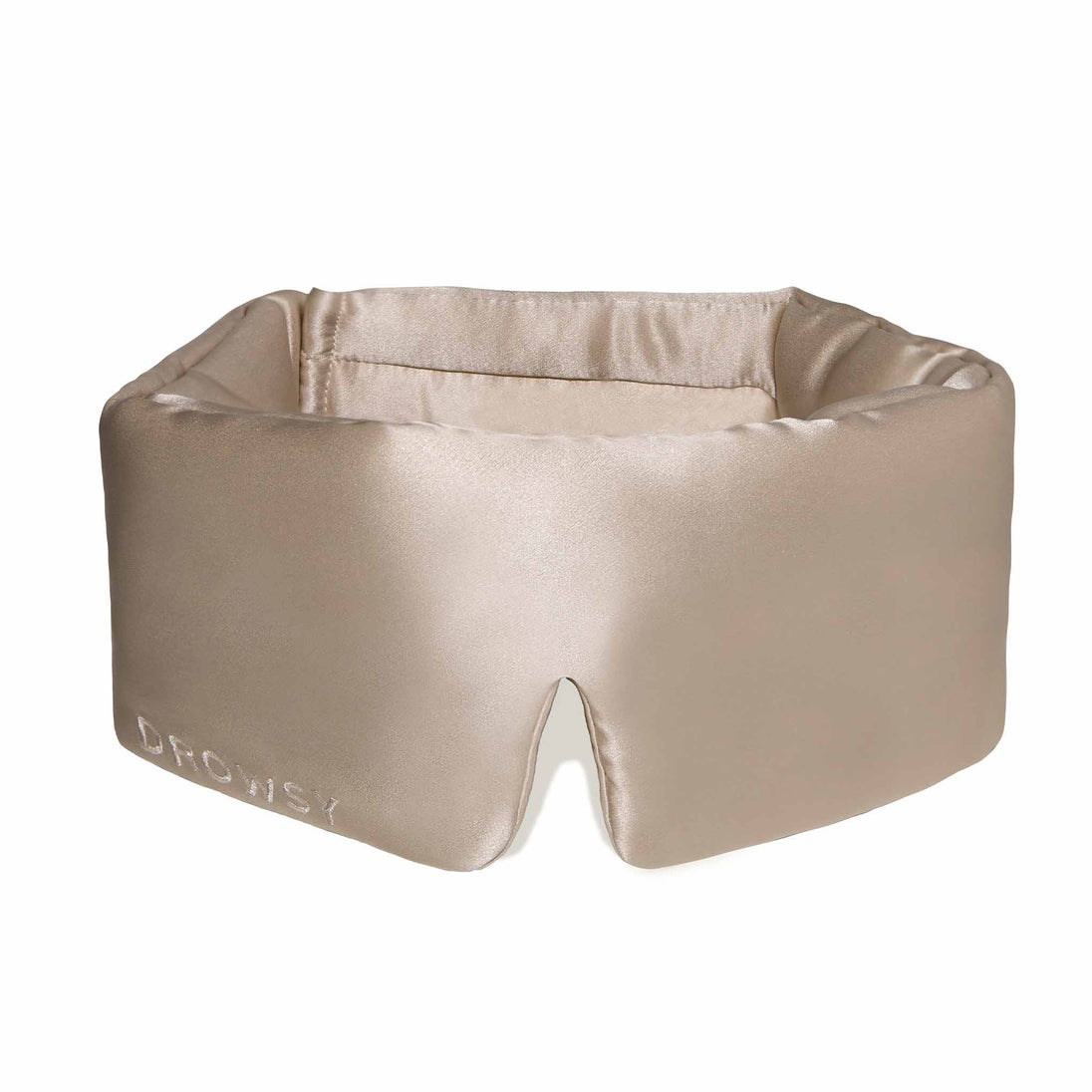 Photo of Luxury Dusty Gold Drowsy Silk Sleep Mask on White Background 