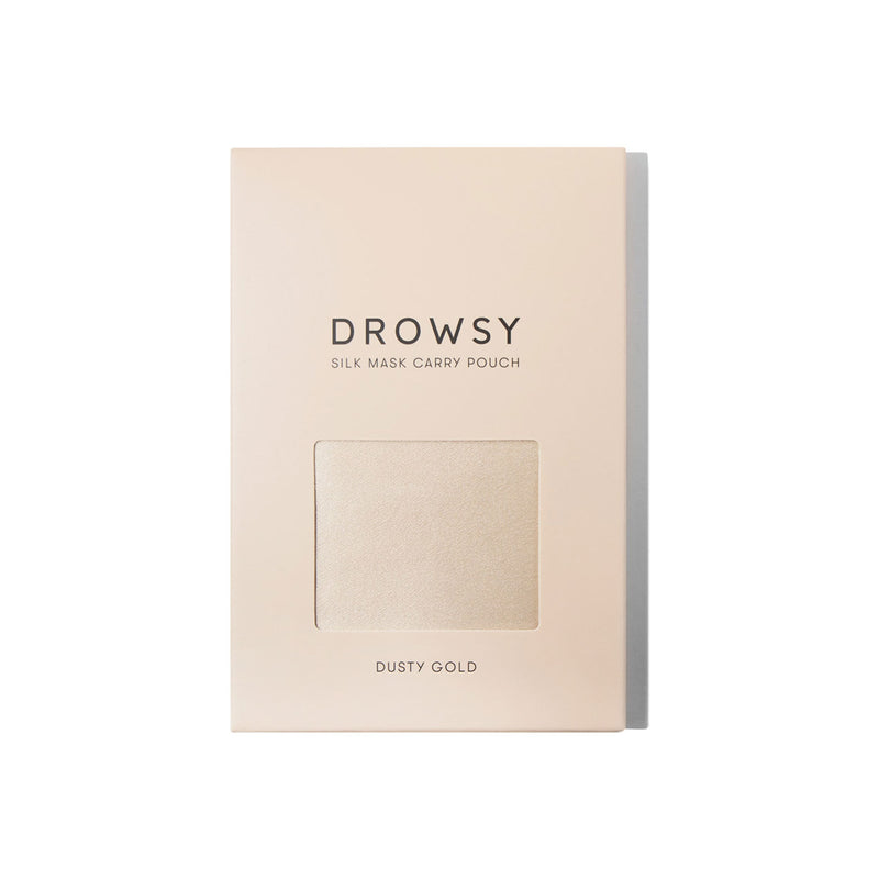 Drowsy Sleep Co. Dusty Gold silk carry pouch box for silk sleep mask