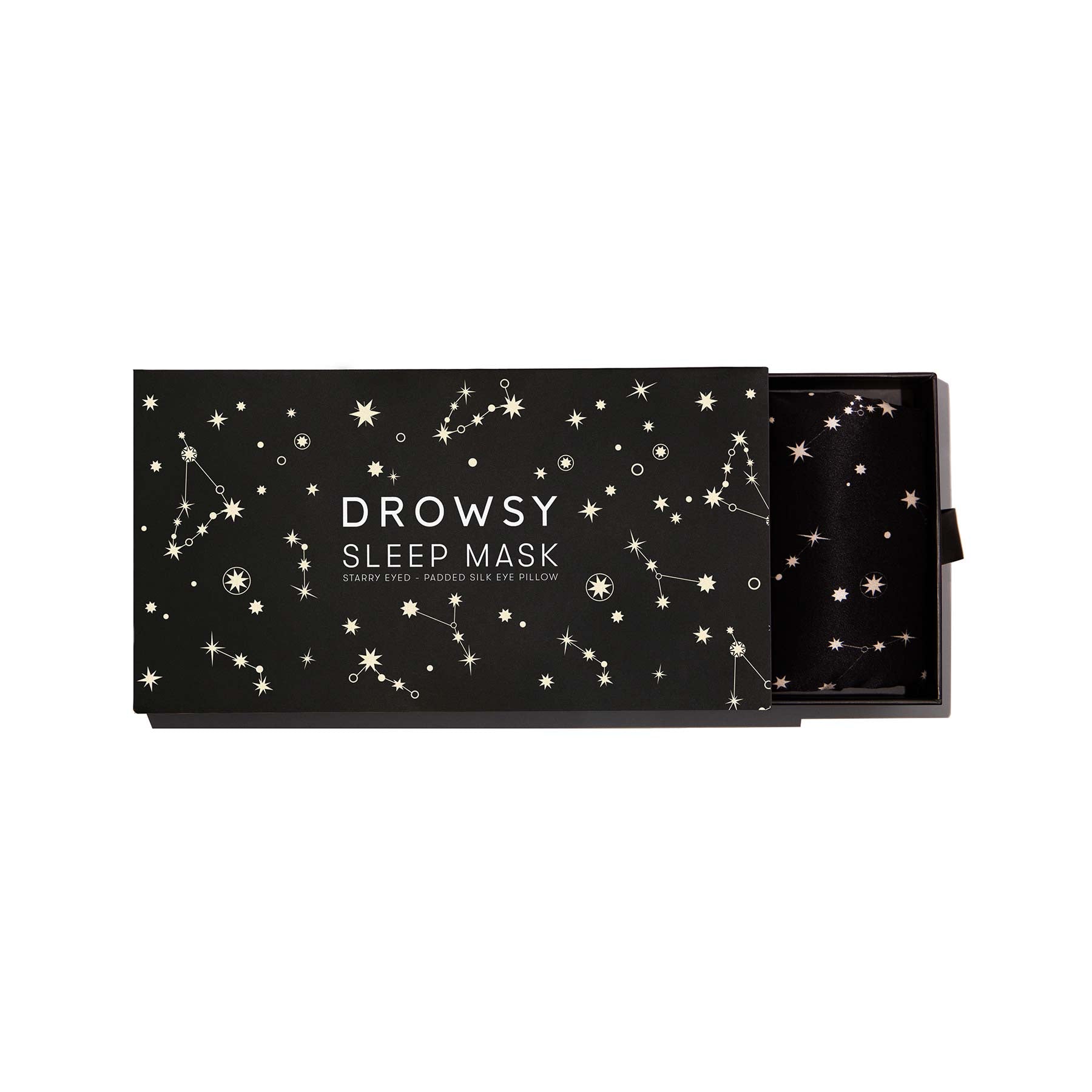 Drowsy Sleep Co. Starry Eyed Silk Sleep Mask box on white background