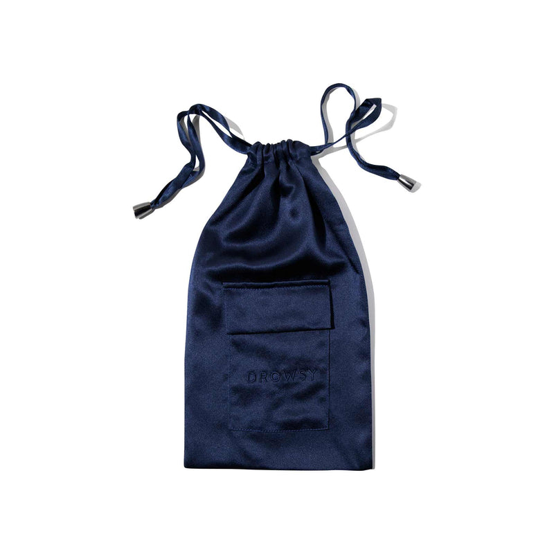 Drowsy Sleep Co. Blue silk carry pouch for silk eye mask protection