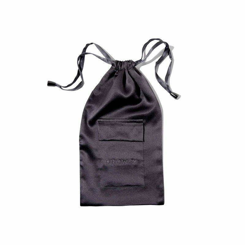 Drowsy Sleep Co. Grey silk carry pouch for silk eye mask protection
