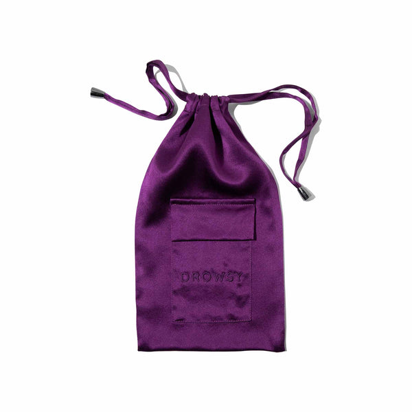 Drowsy Sleep Co. Purple silk carry pouch for silk eye mask protection