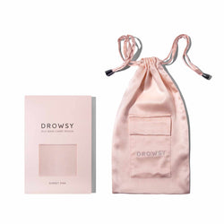 Drowsy Sleep Co. Pink silk carry pouch for silk eye mask to sleep better