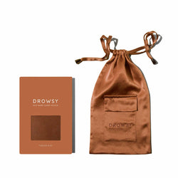 Drowsy Sleep Co. Terracotta colour silk carry pouch for silk eye mask to sleep better