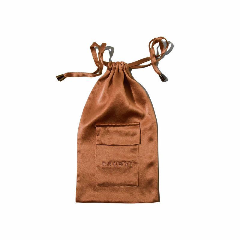 Drowsy Sleep Co. Terracotta colour silk carry pouch for silk eye mask protection
