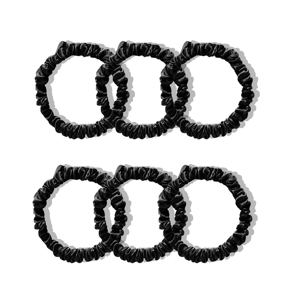 Slip Silk Skinny Scrunchies For Hair - Black, Set Of 4 Gentle Hair Ties, No Crease, Smooth And Soft