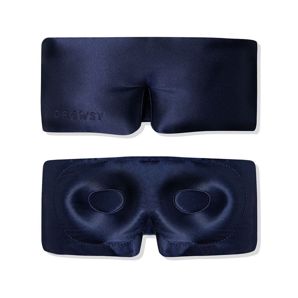 Midnight Blue Silk Contoured Eye cup mask for protecting eyelashes while you sleep