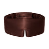 Brown, padded silk sleep mask designed to block out light and provide comfortable sleep.