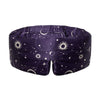 A woman with long blonde hair wears drowsysleepcos Cosmic Energy navy turban-style headband, featuring a moons-and-stars pattern. She smiles against a white background—ideal for beauty sleep or pairing with a silk sleep mask.