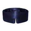 The Midnight Blue sleep mask by drowsysleepco features thick, padded sides and DROWSY embroidery on the front. Made from dark blue mulberry silk, it is designed to block out light completely for restful sleep.
