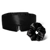 The drowsysleepco Silky Skin & Hair Bundle - Black Jade, featuring a pure silk sleep mask and matching black scrunchie, is displayed on a white background.
