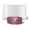 The drowsysleepco Perfect Skin Bundle Pink Damask Rose, featuring a luxurious silk pillowcase and sleep mask, is elegantly displayed on a white background—ideal for restful nights and glowing skin.
