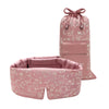 Pride & Prejudice - English Rose Sleep Mask + Pouch, a pink mulberry silk sleep mask and matching drawstring pouch featuring a white floral pattern.